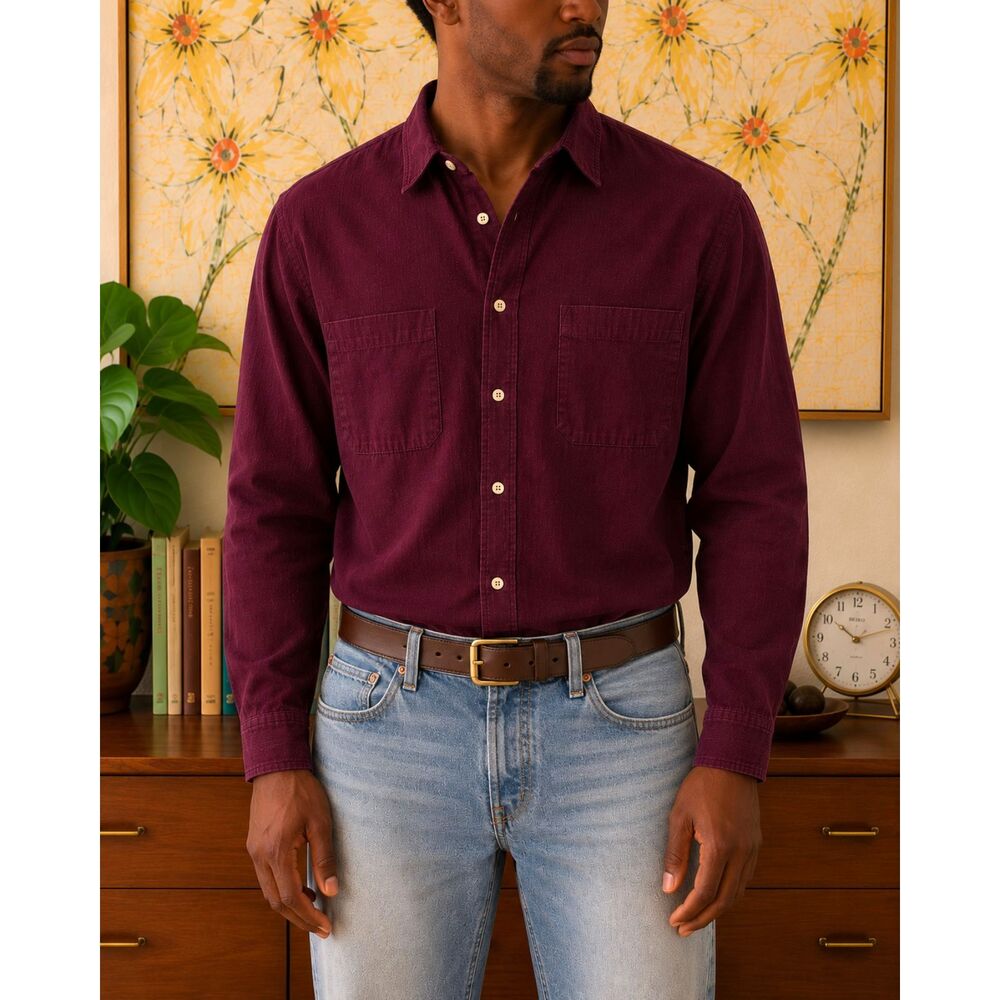 Vintage BackpackeR Mens Corduroy Western Shirt Size Large Burgundy Fall